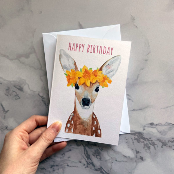 Deer with Daffodil birthday card