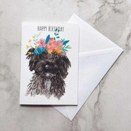 cockapoo birthday card with flower crown