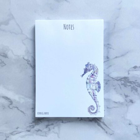 watercolour blues and pink seahorse notepad