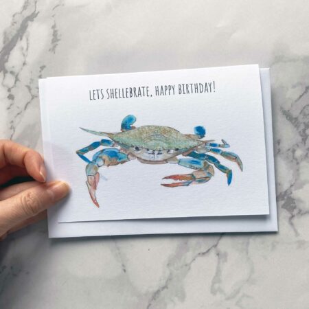Blue and green crab birthday card.